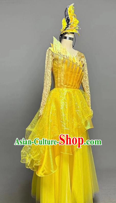 Opening Dance Swing Skirt Dance Costume Party Stage Dress Yellow