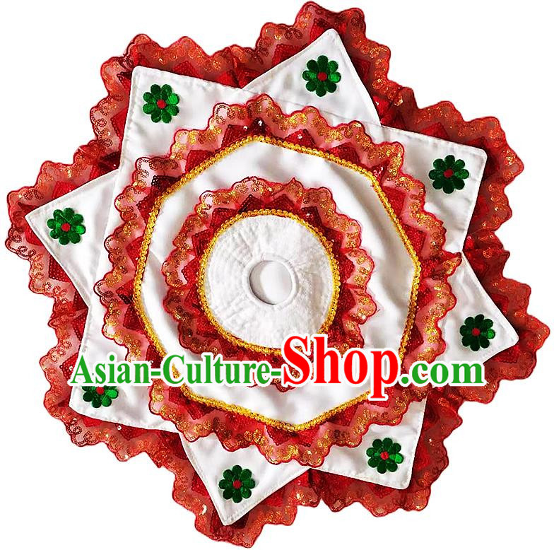 Red Edged White Handkerchief Flower Dance Two Person Handkerchief Dance Square Dance Special Northeastern Chinese Yangko Octagonal Scarf
