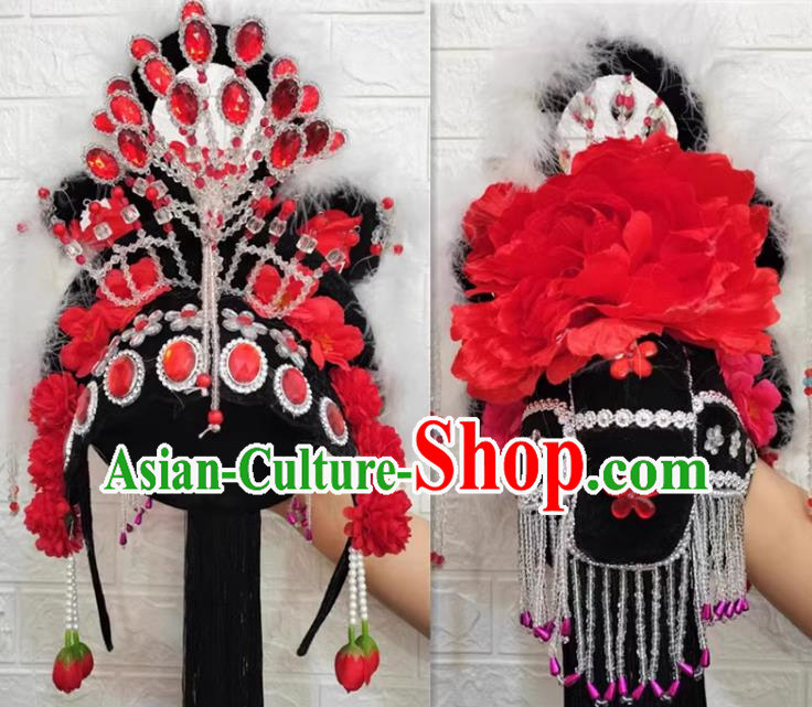 Red Classical Dance Hair Ornaments Chinese Yangko Dance Headdress Drama Opera Hua Dan Dance Headdress Square Dance Headdress Headdress