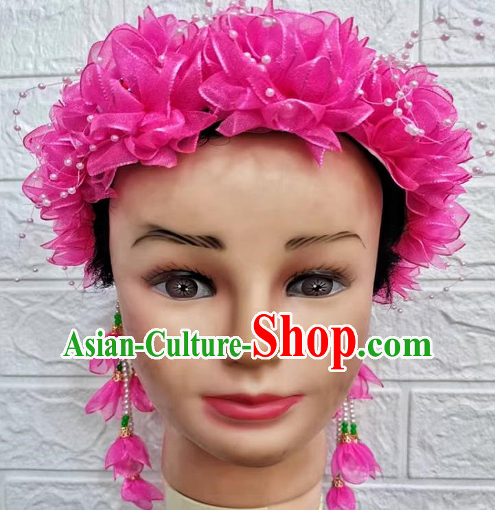 Rose Red Dance Performance Flower Chinese Yangko Head Flower Garland Hairpin Large Flower Hair Ornament Flower Dancing Flower Chinese Style Square Dance Garland