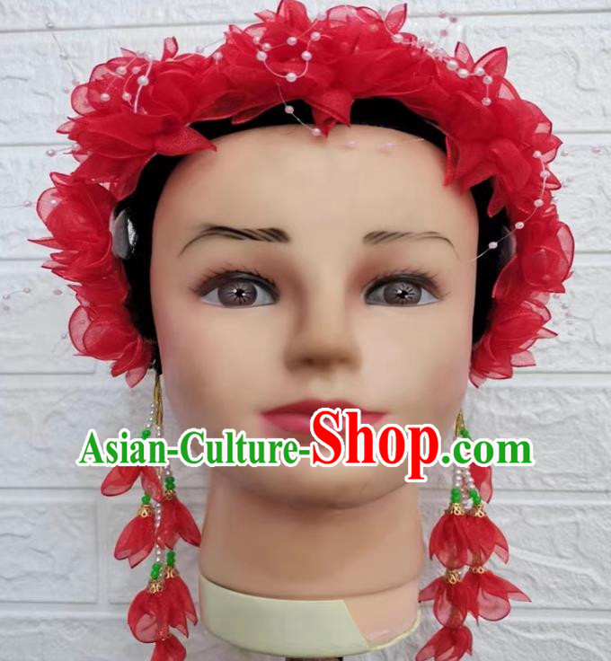 Red Dance Performance Flower Chinese Yangko Head Flower Garland Hairpin Large Flower Hair Ornament Flower Dancing Flower Chinese Style Square Dance Garland