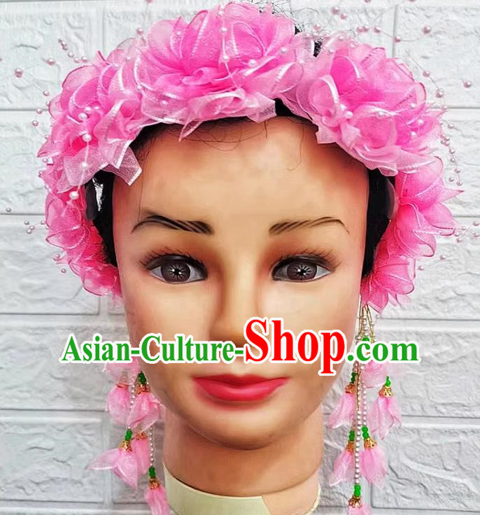 Pink Dance Performance Flower Chinese Yangko Head Flower Garland Hairpin Large Flower Hair Ornament Flower Dancing Flower Chinese Style Square Dance Garland