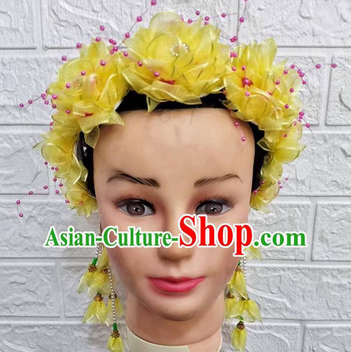 Yellow Dance Performance Flower Chinese Yangko Head Flower Garland Hairpin Large Flower Hair Ornament Flower Dancing Flower Chinese Style Square Dance Garland