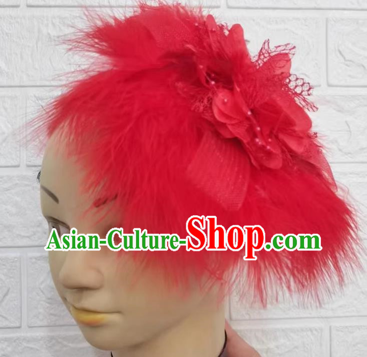 Red Dance Headdress Feather Headdress Performance Headdress Classical Dance Headdress Chinese Yangko Headdress