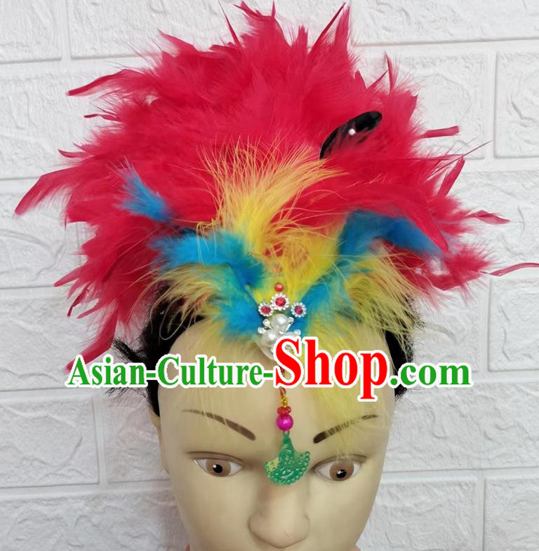 Red Dance Headdress Feather Headdress Performance Headdress Classical Dance Headdress Chinese Yangko Headdress