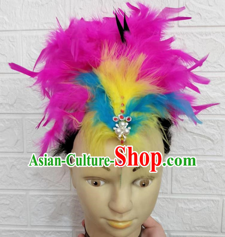 Rose Red Dance Headdress Feather Headdress Performance Headdress Classical Dance Headdress Chinese Yangko Headdress