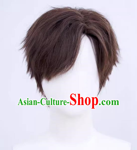 Lu Chen Cos Fake Light and Love of The Night Men Short Hair Reversed Side Parting Dark Brown Game