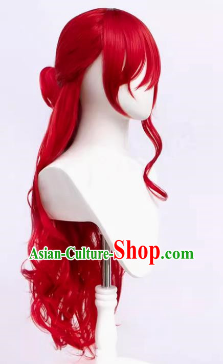 Himeko Cos Wig Collapse Star Dome Railway Hair Accessories Earrings Red Curly Hair Tiger Mouth Clip Hair Bag