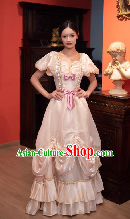 European Style Court Dress Medieval Classical Costume Imperial Vintage Clothing Champagne Tea Break Dress