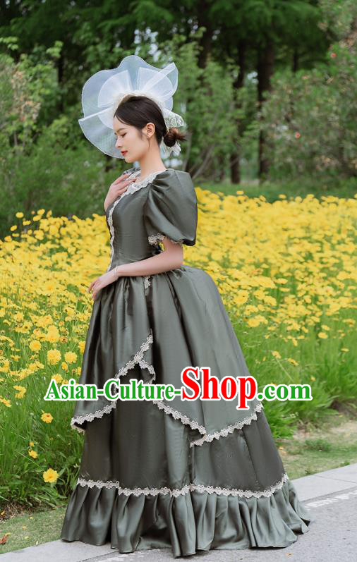 European Style Court Dress European Medieval Retro Aristocratic Costume Classical Atrovirens Dress Drama Clothing