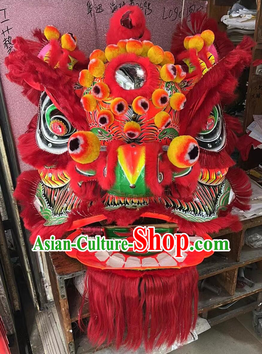 Handmade Red Fur Lion Chinese Celebration Dancing Lion Super Fut San Lion Costumes Complete Set