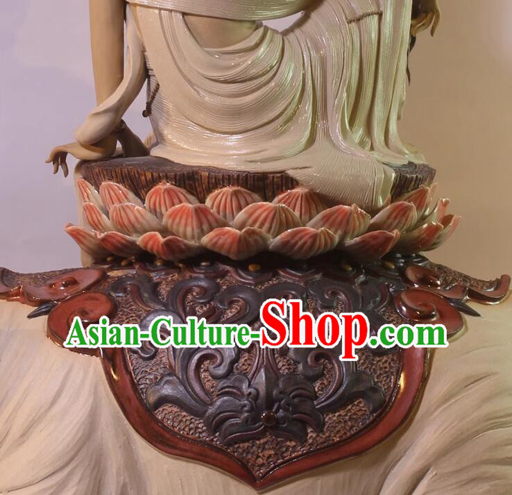 Top Handmade Samantabhadra Bodhisattva Statue Chinese Shiwan Ceramics Arts Collection Riding Elephant Buddha