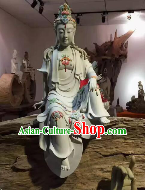 Chinese Shiwan Ceramics Arts Collection Handmade Avalokita Bodhisattva Statue