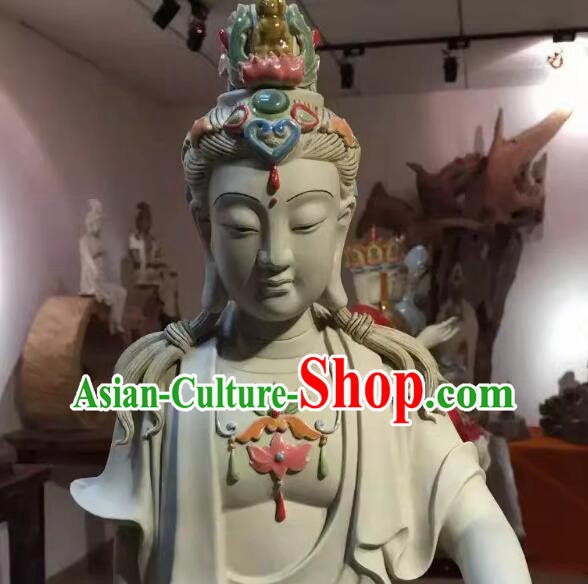 Chinese Shiwan Ceramics Arts Collection Handmade Avalokita Bodhisattva Statue