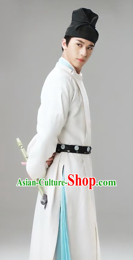 Chinese Ancient Tang Dynasty Young Hero Costumes TV Series Weaving A Tale of Love Strategist Pei Xing Jian White Robes