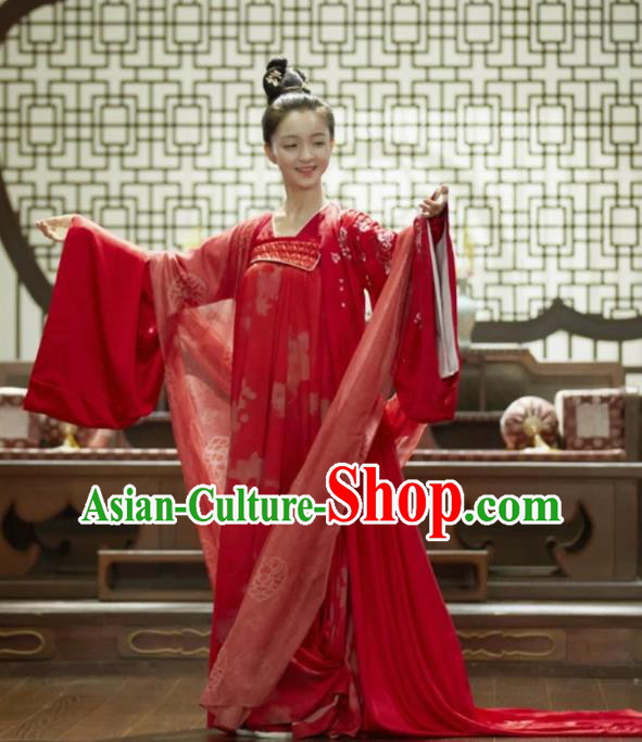Chinese Ancient Tang Dynasty Empress Red Hanfu Dresses TV Series Weaving A Tale of Love Young Queen Wu Mei Niang Clothing