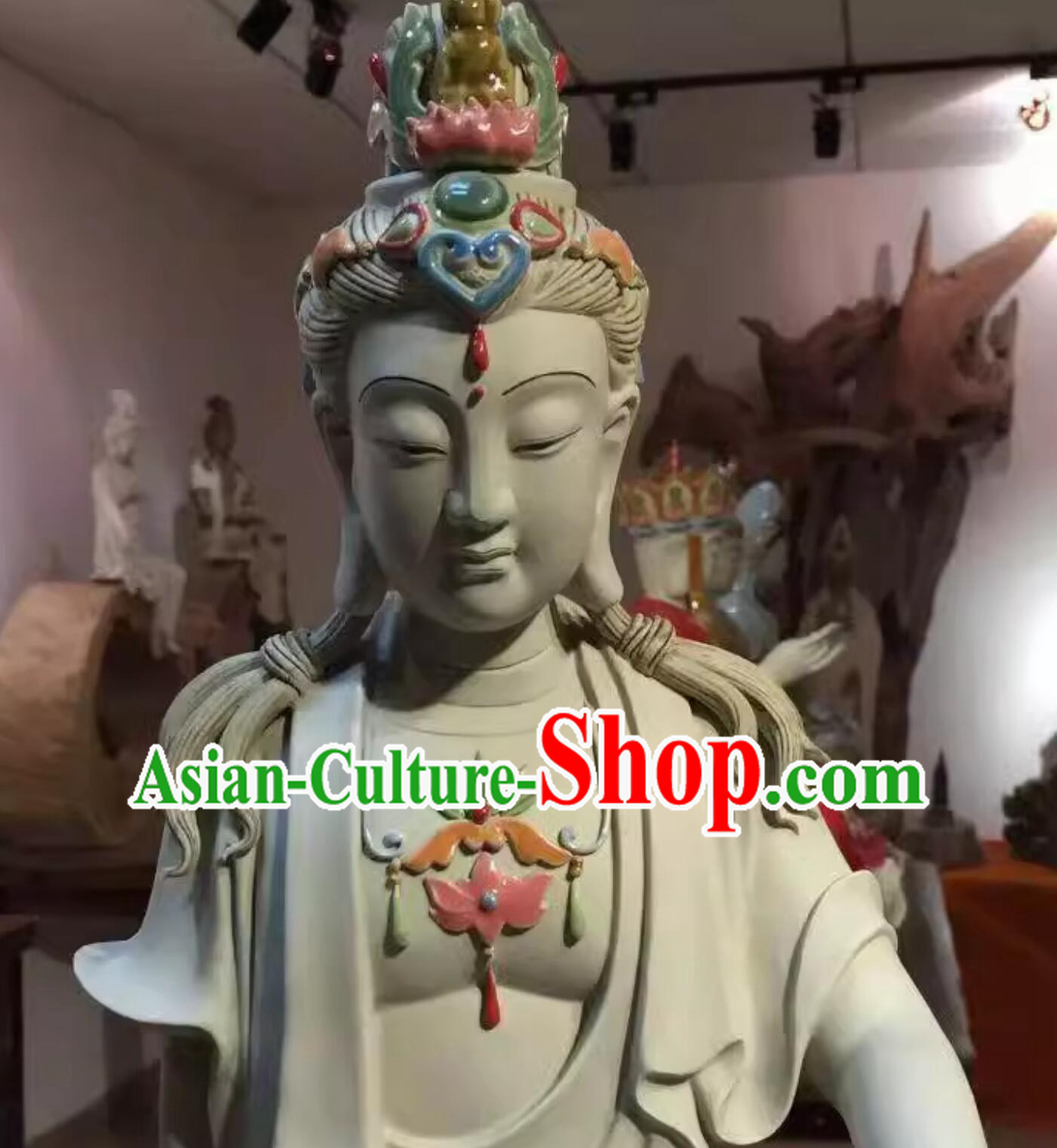 Chinese Shiwan Ceramic Sculpture Guan Yin Statue Bodhisattva Figurine