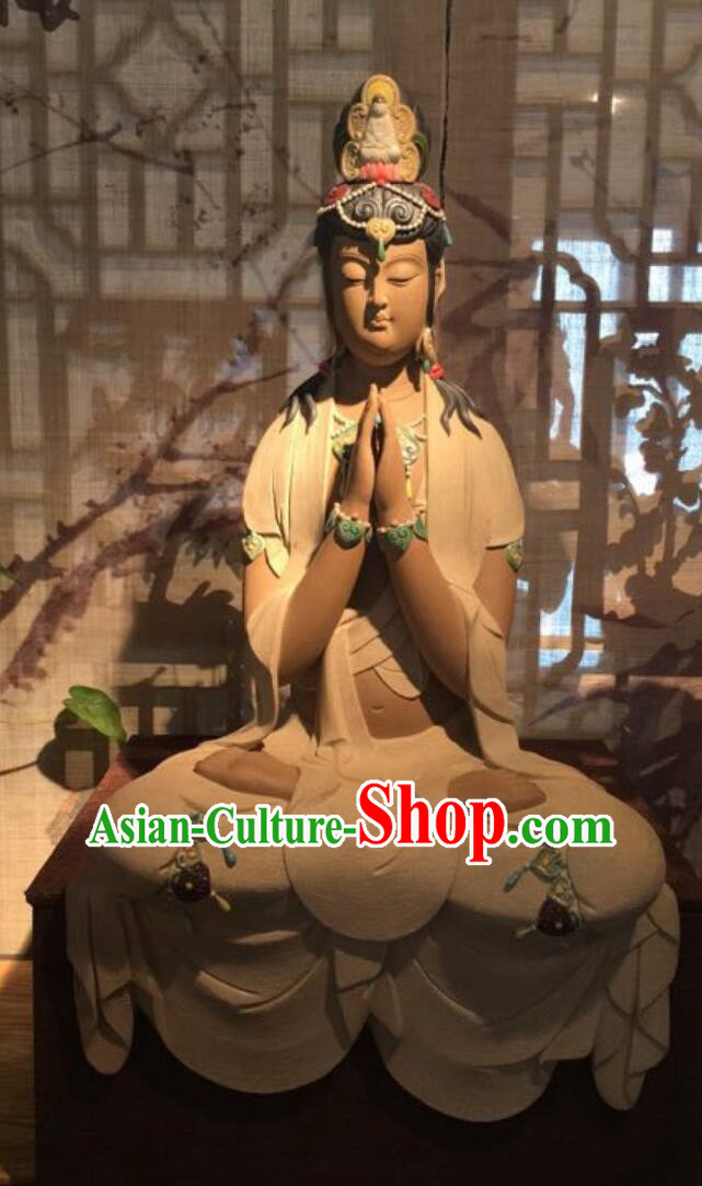 Chinese Porcelain Bodhisattva Figurine Guan Yin Statue Handmade Shiwan Ceramic Sculpture