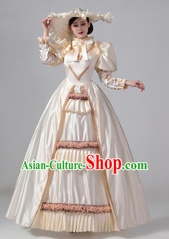 Champagne Retro Princess Garment Stage Show Clothing Drama Costume European Court Dress French Medieval Aristocratic Long Dress