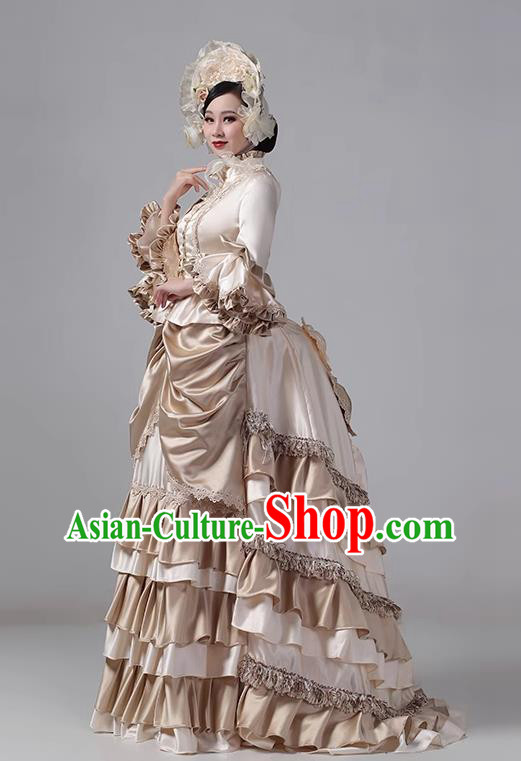 Champagne European Style Court Dress European Medieval Aristocratic Retro Baroque Style Clothing Drama Princess Classical Dress