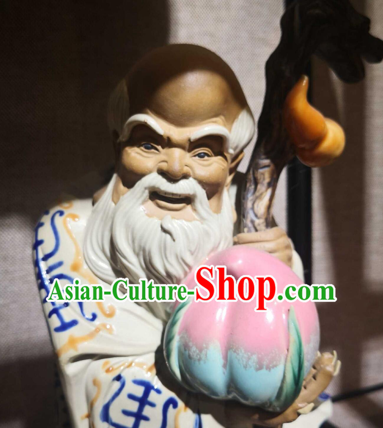 Chinese God of Longevity Figurine Shiwan Ceramic Statue Traditional Handmade Sculpture