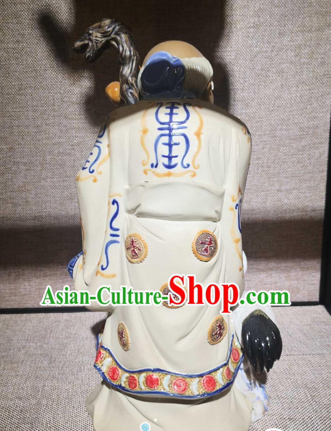 Chinese God of Longevity Figurine Shiwan Ceramic Statue Traditional Handmade Sculpture