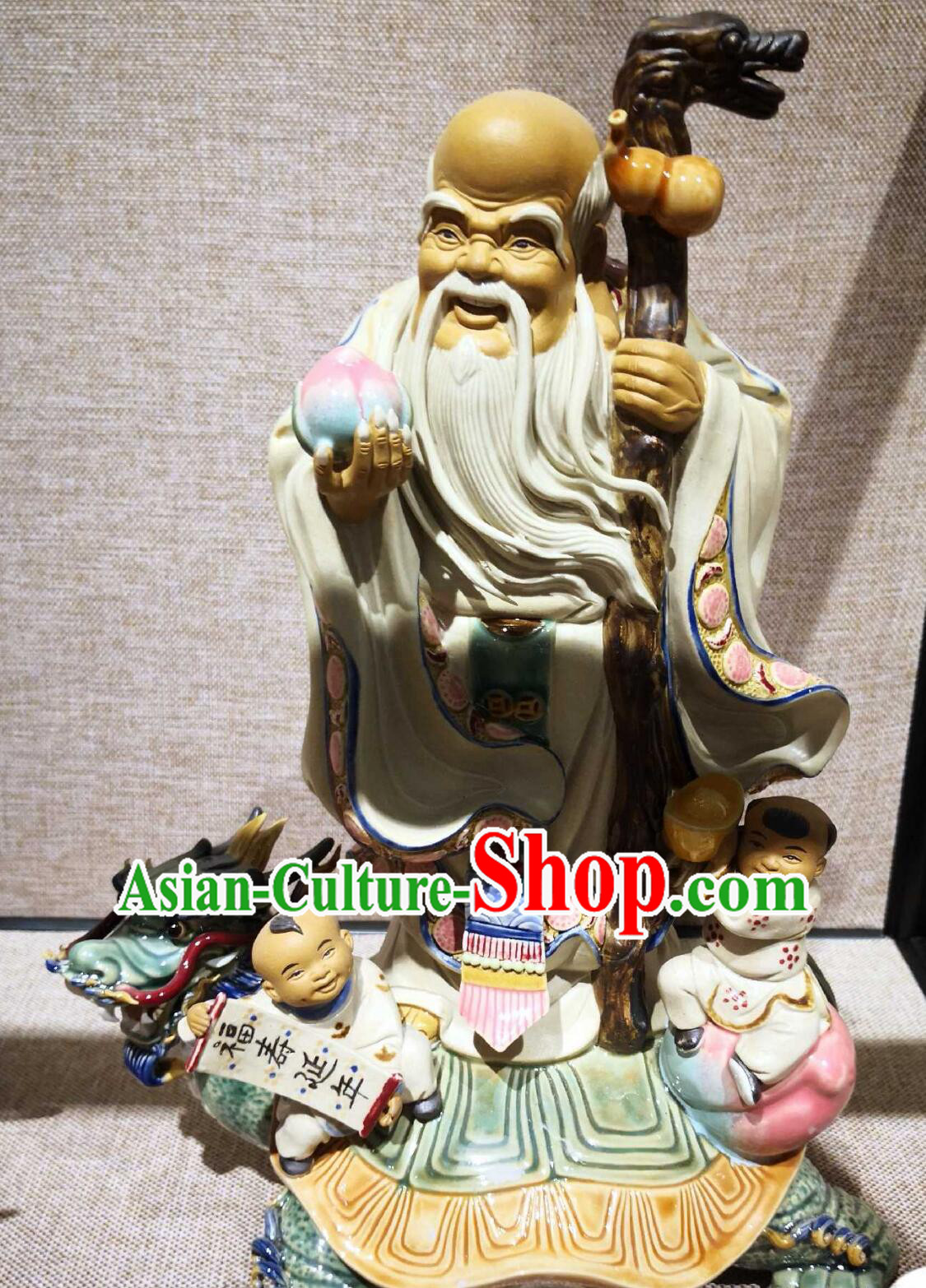 Traditional Shiwan Ceramic Statue Handmade Porcelain Sculpture Chinese God of Longevity Figurine