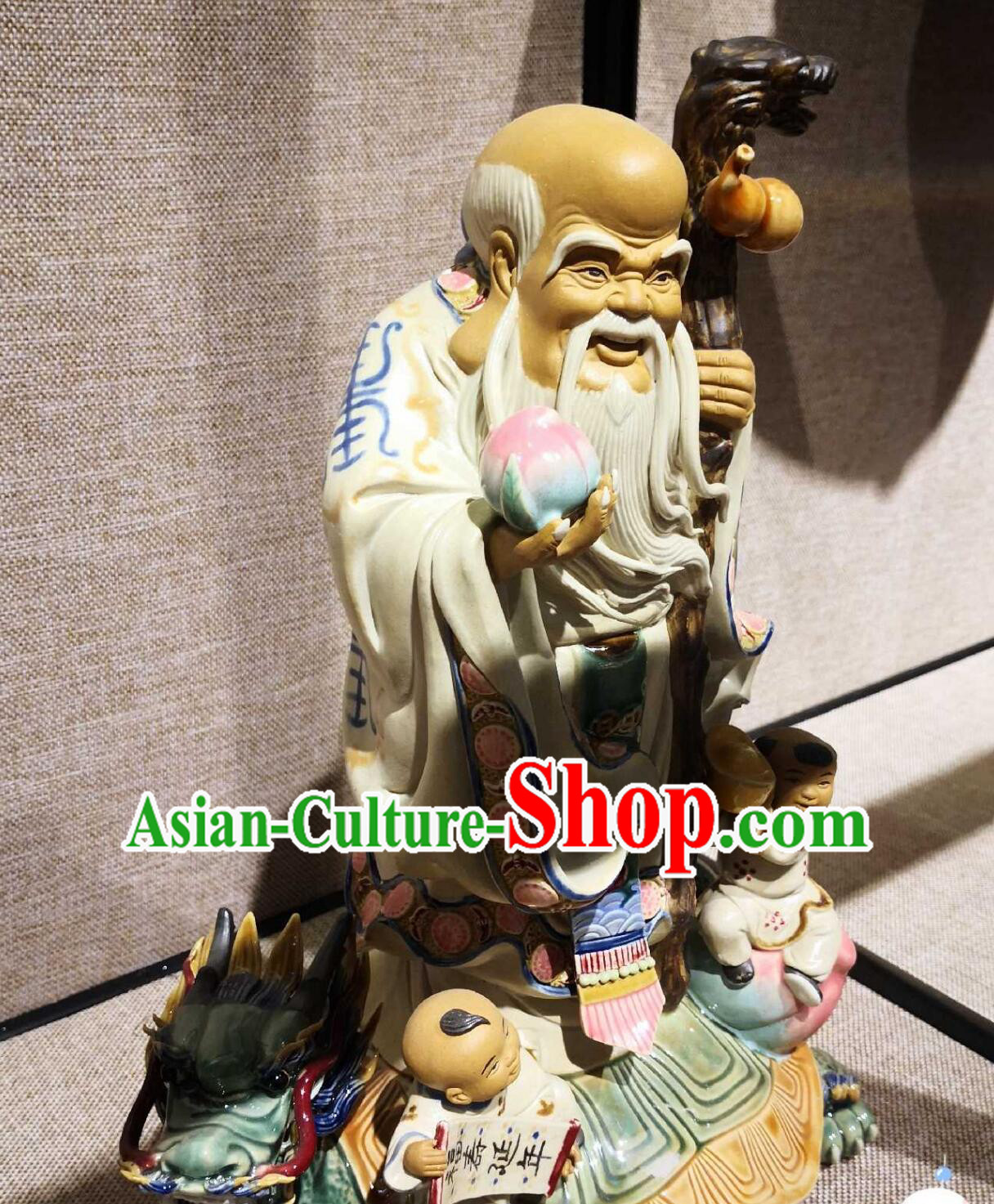 Traditional Shiwan Ceramic Statue Handmade Porcelain Sculpture Chinese God of Longevity Figurine