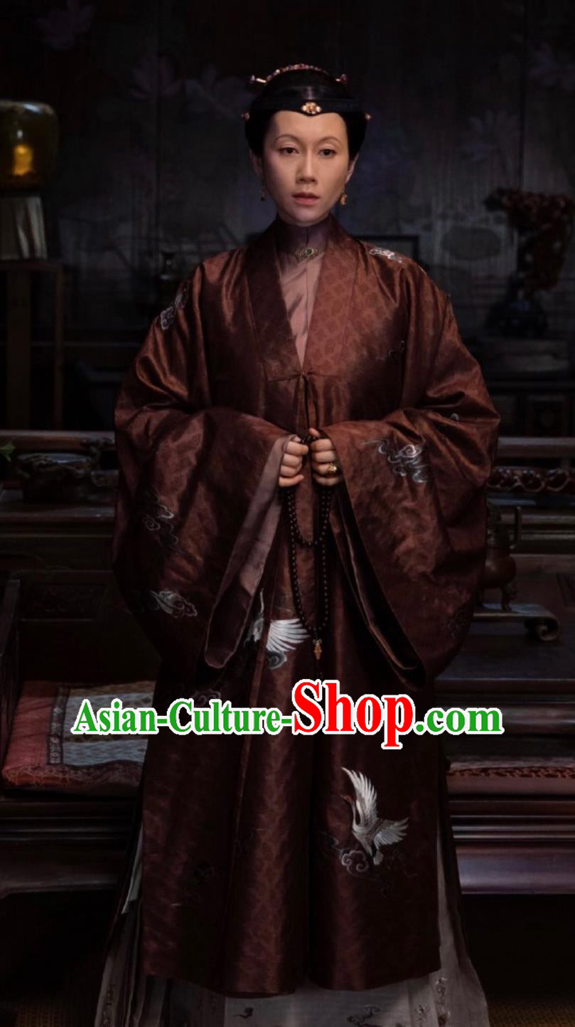 Ancient Chinese Ming Dynasty Elder Woman Garment Costumes TV Series Song of Youth Dowager Countess Shen Clothing