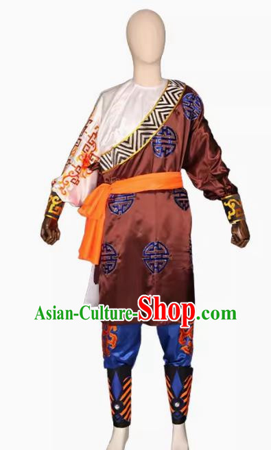 Brown Puning Yingge Team Costumes Civil And Military Sleeves Armed Color Matching Men Suits Chaoshan Martial Arts Performance Costumes Character Parade