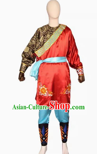 Red Puning Yingge Team Costumes Civil And Military Sleeves Armed Color Matching Men Suits Chaoshan Martial Arts Performance Costumes Character Parade
