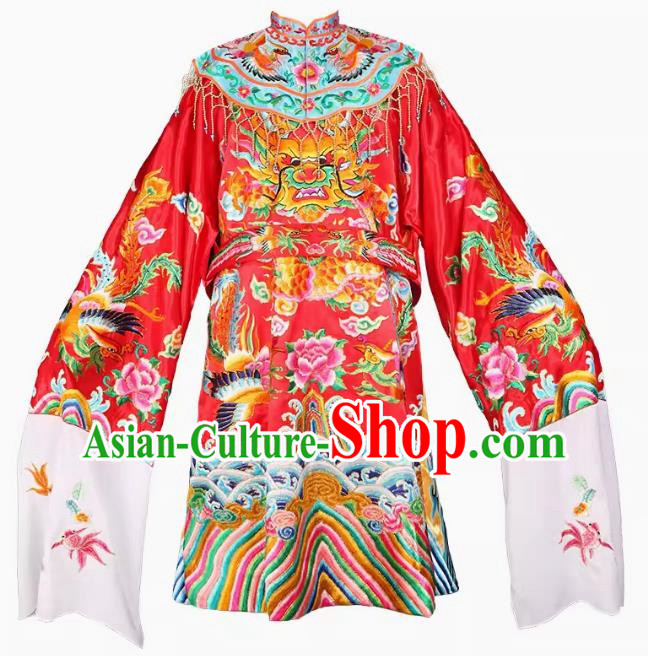 Tin Hau Temple Mazu God Statue In Soft Golden Robe With Red Embroidery Buddha Robe And The Queen Mother Divine Robe