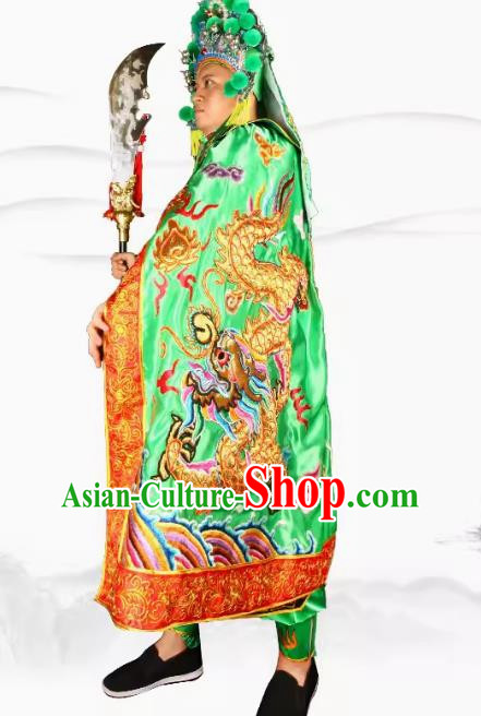 Green Trendy Embroidery Guan Gong Cloak Supplies Buddha Clothes Gold Plate Semi Handmade Jade Emperor Dragon Robe Cloak Buddha Clothes Statue Clothes