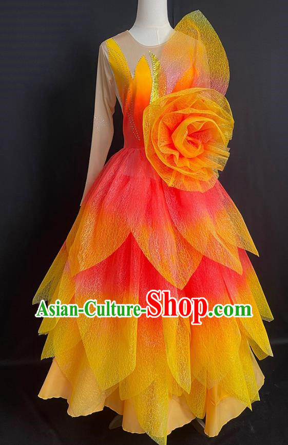 Orange Opening Dance Large Swing Skirt Performance Costume Female Large Singing And Dancing Brilliant Chinese Dream Dance Costume