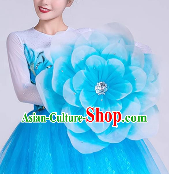 Blue Hand Flower Dance Performance Hand Held Flower Peony Square Dance Opening Dance Wrist Flower Dance Opening Dance Props