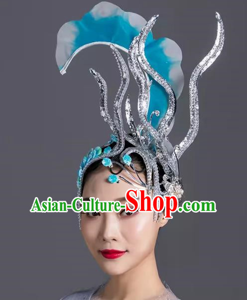 Blue Everything Is Like Dance Headwear Blessing The Motherland Dance Performance Headwear Adult Stage Atmosphere High Performance Headwear