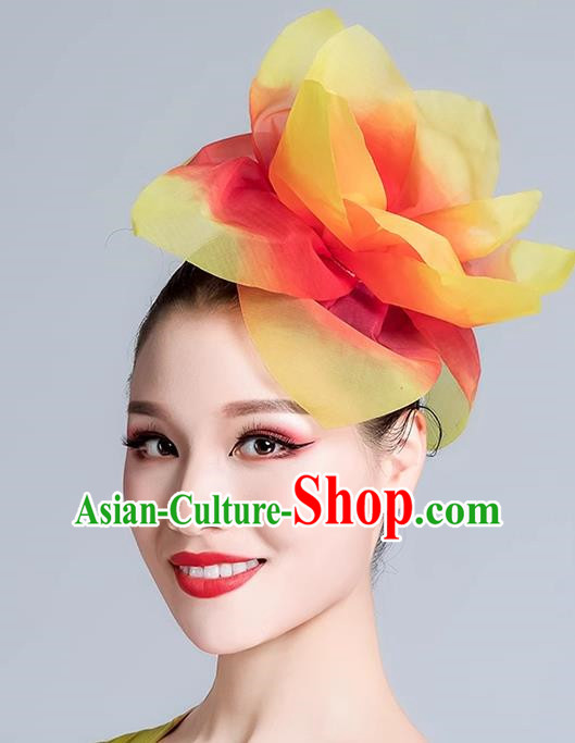 Red Dance Headdress Performance Headdress Flower Opening Modern Dance Performance Props Accessories Peony Headdress Square Dance Headdress
