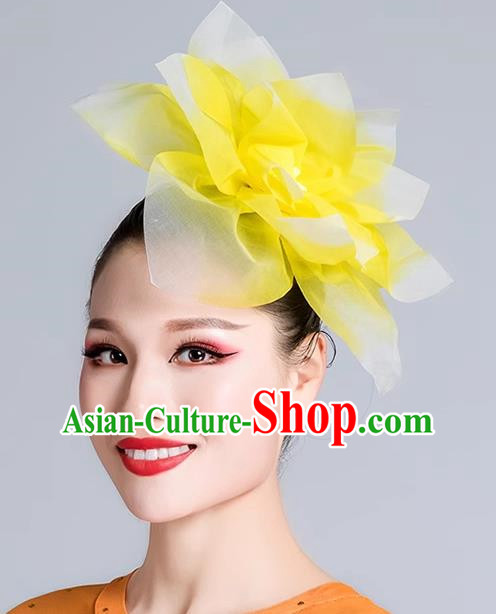 Yellow Dance Headdress Performance Headdress Flower Opening Modern Dance Performance Props Accessories Peony Headdress Square Dance Headdress