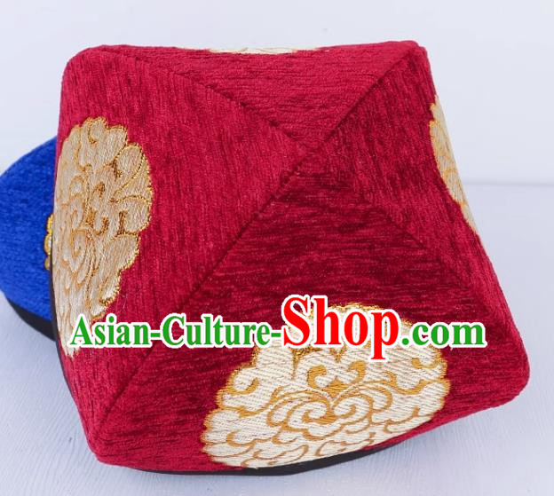Burgundy Chinese Xinjiang Dance Embroidered Flower Hat Men And Women Dance Hat Uyghur Stage Performance Four Corner Hat