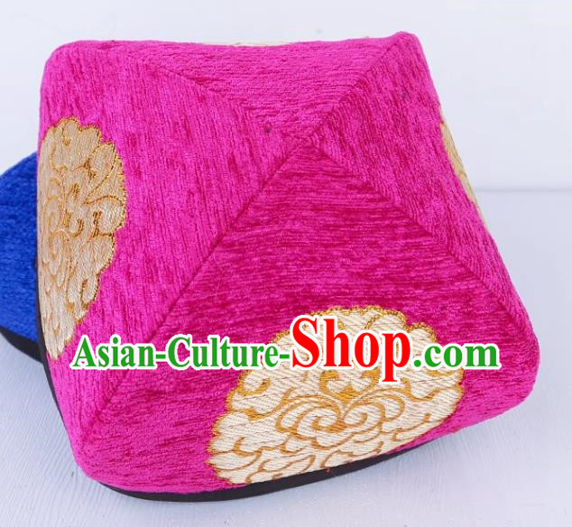 Pink Chinese Xinjiang Dance Embroidered Flower Hat For Men And Women Uyghur Stage Performance Four Corner Hat