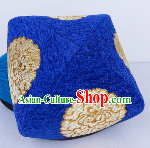 Royal Blue Chinese Xinjiang Dance Embroidered Flower Hat For Men And Women Uyghur Stage Performance Four Cornered Hat