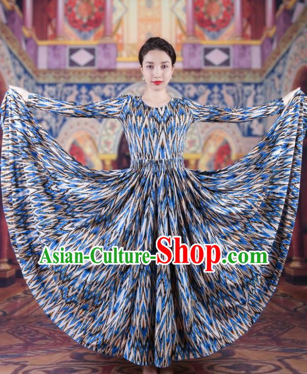 China Xinjiang Adelaide Suit Performance Costume Women China Xinjiang Dance Costume Blue Two Piece Set