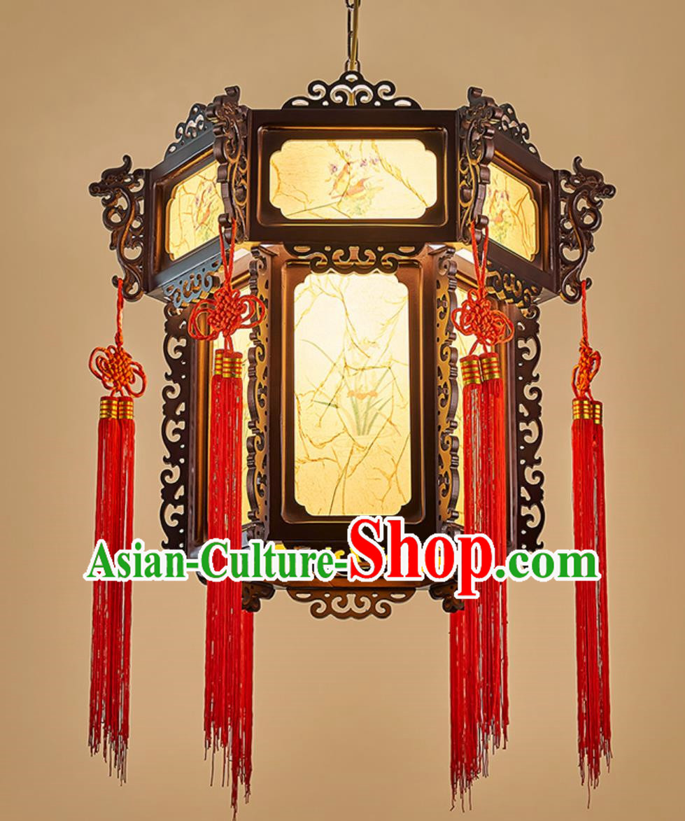 24 Inches Diameter Chinese Lantern Chandelier Antique Hexagonal Faucet Palace Lantern Classical Solid Wood Lamp Chinese Style