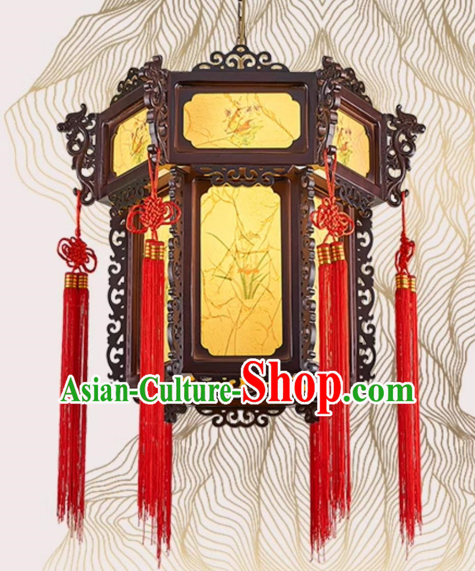 24 Inches Diameter Chinese Lantern Chandelier Antique Hexagonal Faucet Palace Lantern Classical Solid Wood Lamp Chinese Style