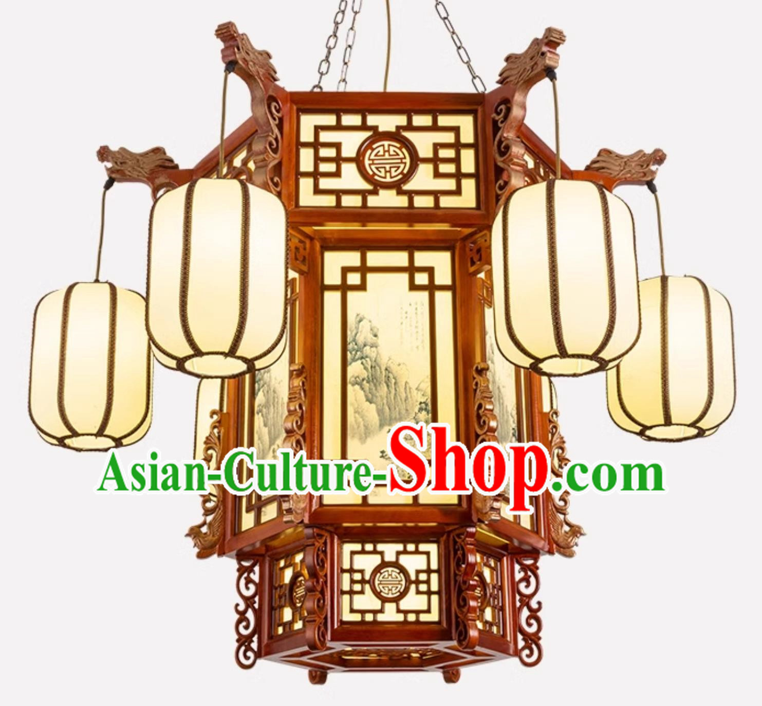 45 Inches Diameter Chinese Antique Large Chandelier Solid Wood Hexagonal Faucet Phoenix Tail Palace Lantern Ancient Building Hotel Chandelier