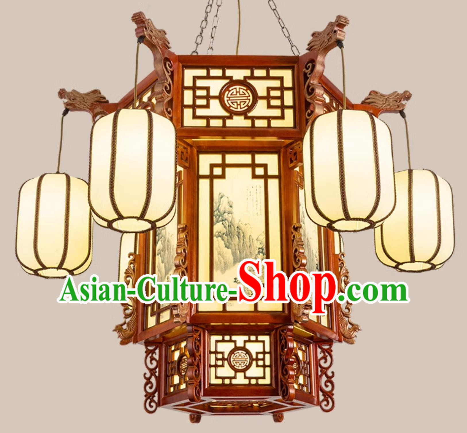 45 Inches Diameter Chinese Antique Large Chandelier Solid Wood Hexagonal Faucet Phoenix Tail Palace Lantern Ancient Building Hotel Chandelier