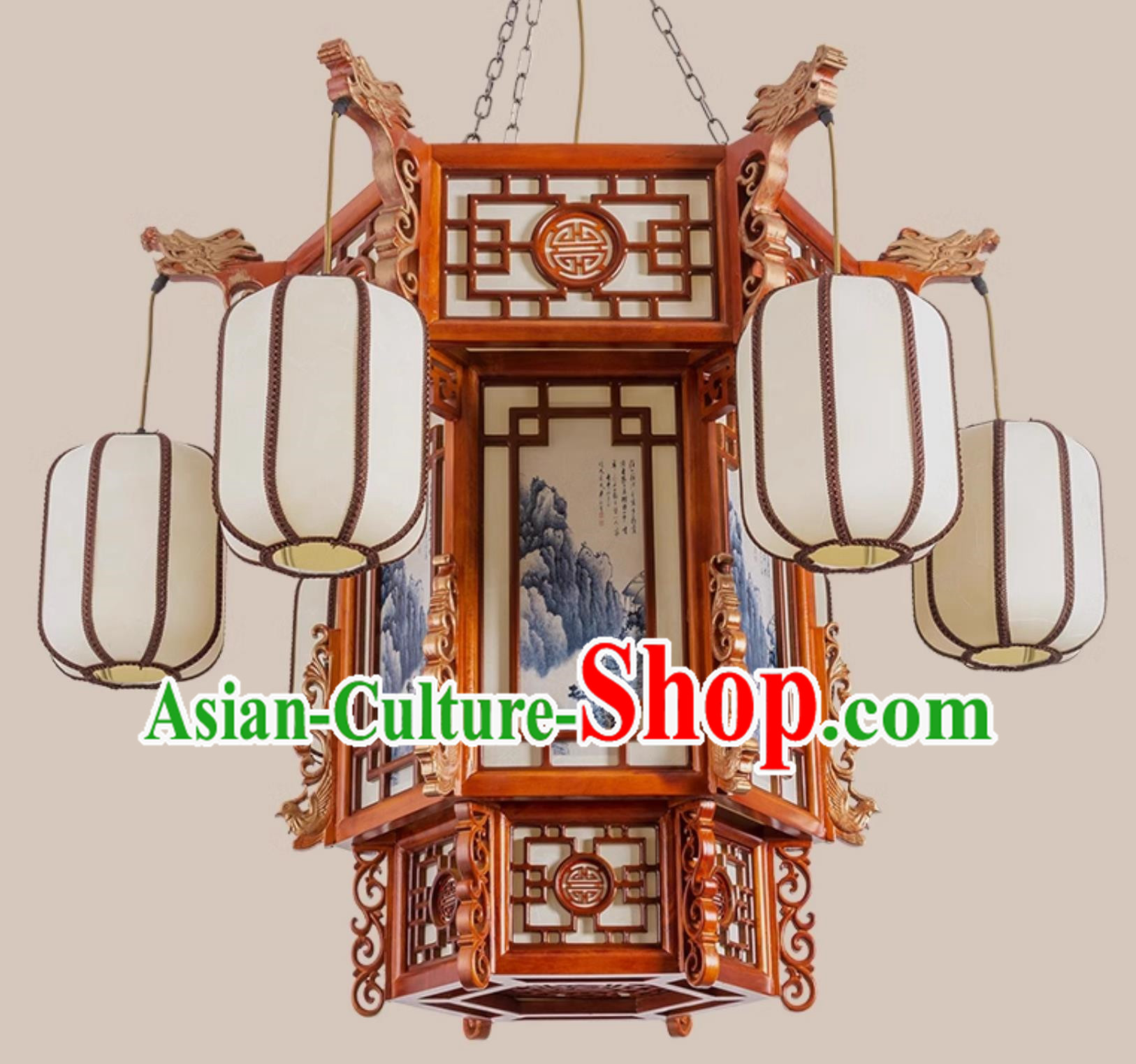 45 Inches Diameter Chinese Antique Large Chandelier Solid Wood Hexagonal Faucet Phoenix Tail Palace Lantern Ancient Building Hotel Chandelier