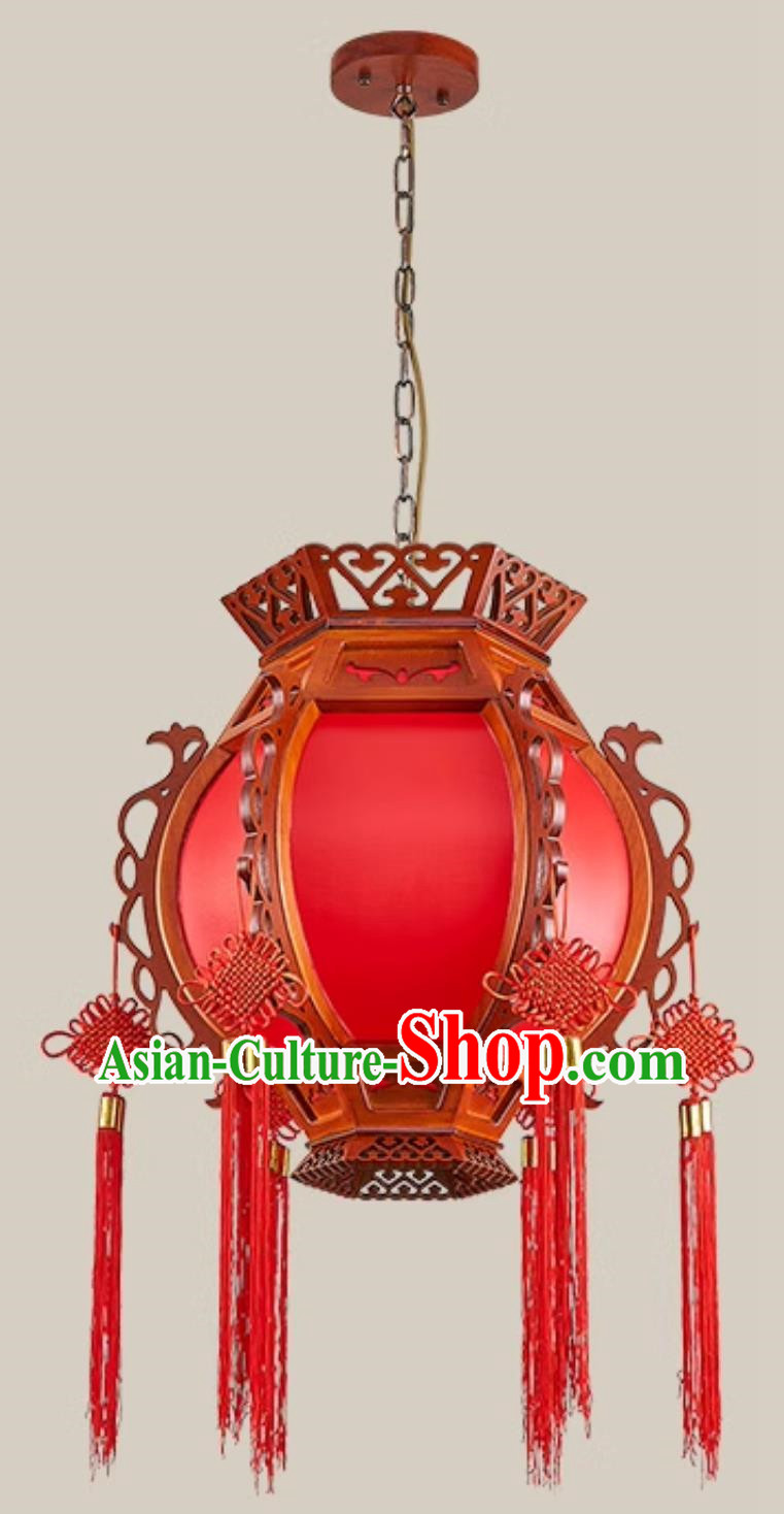 Diameter Chinese Lantern Classical Palace Lantern Red Festive Housewarming Balcony Light Solid Wood Corridor Aisle Courtyard Door Chandelier