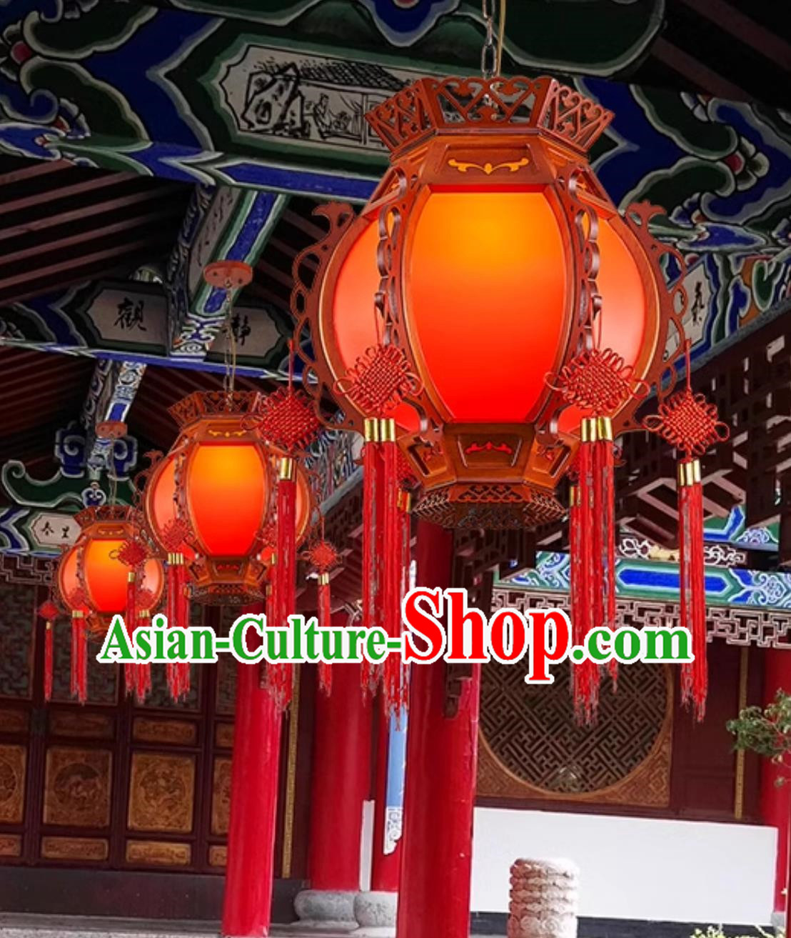 18 Inches Diameter Chinese Lantern Classical Palace Lantern Red Festive Housewarming Balcony Light Solid Wood Corridor Aisle Courtyard Door Chandelier