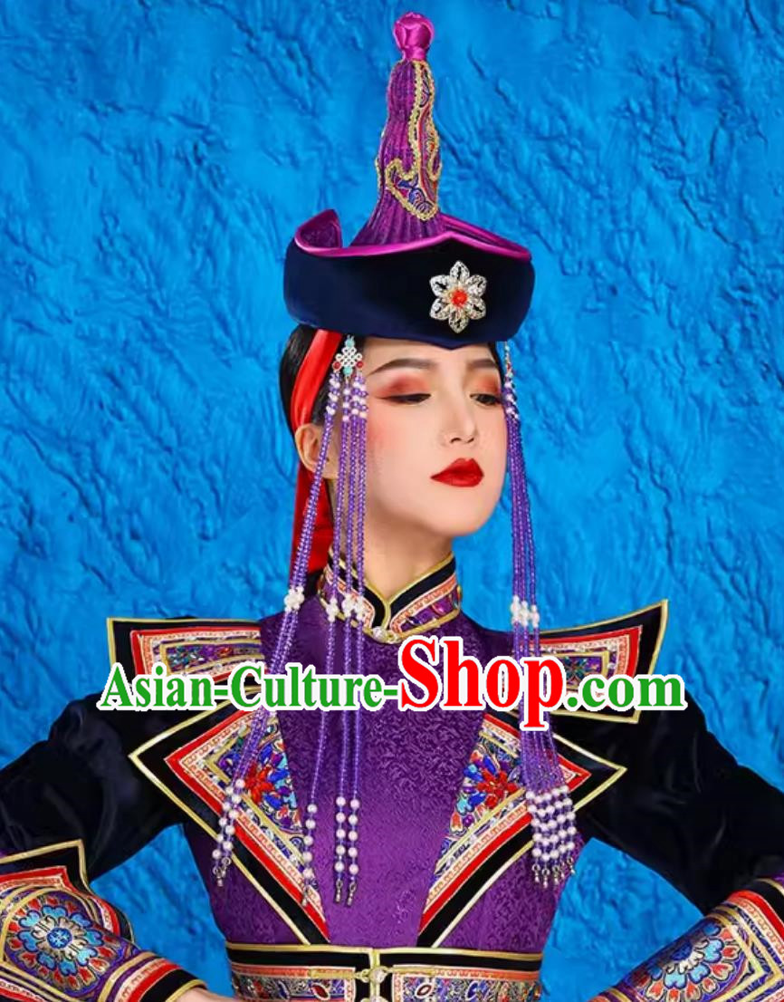 Female Ethnic Minority Dance Costumes Mongolian Tibetan Dance Stage Photography Headwear Wedding Bride